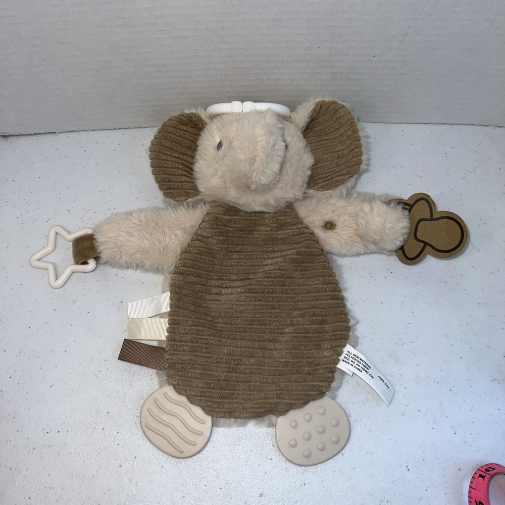 Dreamgro Gray Elephant Lovey Security Blanket Rattle Teether Pacifier Clip NWOT